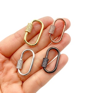 Oval Carabiner Keychain Clasp, Interlocking Clasp CZ Micro Pave Pendant for Jewelry Making, Gold Filled Srew Clasp Enhancer Connector, CL329