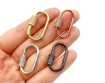 Oval Carabiner Keychain Clasp, Interlocking Clasp CZ Micro Pave Pendant for Jewelry Making, Gold Filled Srew Clasp Enhancer Connector, CL329