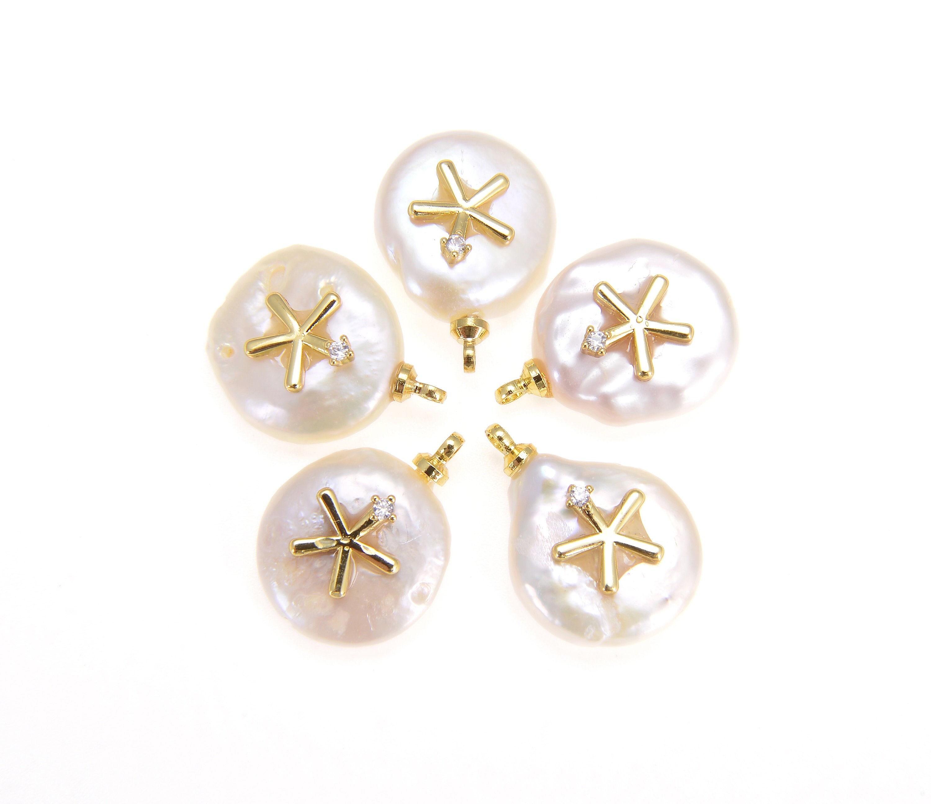 Freshwater Pearl Star Pendant in Gold Filled, Dainty Pearl Freshwater Pearl Star Pendant in Gold Filled, Dainty Pearl