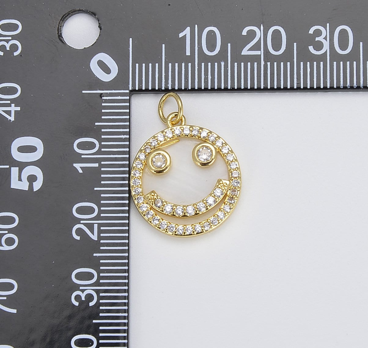 18K Gold Filled Micro Pave Charm Happy Face Smile Pendant Gold
