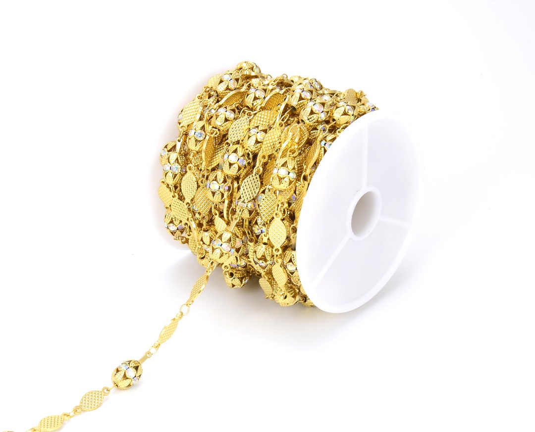 Oval Shape Crystal Gold Chain, Olive Shape Beaded Chain, Dainty Chain ...
