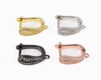 Cubic Zirconia Micro Pave Latch Back Pendiente Alambres Ganchos de Oro, Alambres de Oreja Trasera de Palanca, Alambre de Pendiente de Oro CZ para la Fabricación de Joyas DIY, ER015