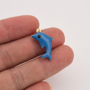 Dolphin Add-On Charm in Gold Filled, Blue Enamel Ocean Animal Pendant in Stainless Steel for DIY Necklace Bracelet Jewelry Making, SCP124