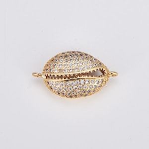 Seashell Cowrie Shell Connector, Gold Filled Abalone Shell Link, CZ Micro Pave Shell Connector DIY Jewelry Making,Personalized Gift CN202