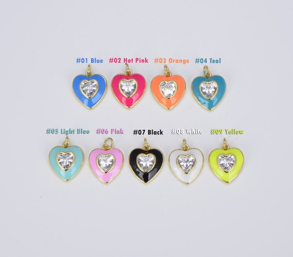 Colorful Enamel Heart Shape Pendant, Gold Big CZ Micro Pave Charm, Necklace Bracelet Charm Pendant, Gold Pendant Charm for Her, CP1509