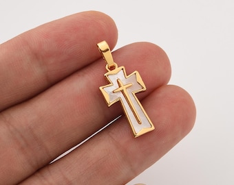 Extra bedel kruis met wit geëmailleerd gold filled, inlegwerk en uitgesneden ontwerp, christelijk cadeau Religieuze ketting hanger sieraden maken, CP2270
