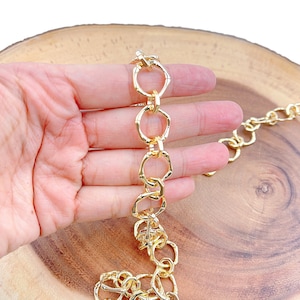 Gold Bamboo Ring Link Chain by Yard, Gold Filled Cable Rolo Chain, Wholesale bulk Roll Chain for Bracelet, Necklaces Jewelry Making, CH259