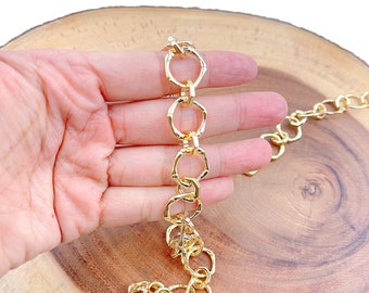 Bamboo Ring Link Chain in Gold Filled, Unfinished Cable Rolo Chain, Wholesale bulk Roll Chain for Bracelet, Necklaces Jewelry Making, CH259