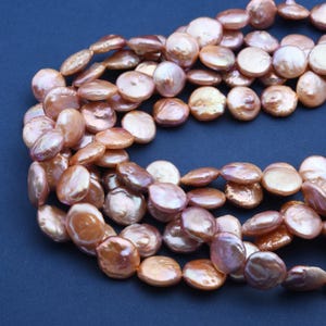 Coin Shaped Freshwater Pearl, 5A Quality Coin Pink & Purple Pearl Beads Genuine Cultured, High-Quality Pearl Necklace Full Strand, FWP025