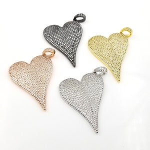 Ciondolo a cuore grande in oro con micro pavé di CZ, ciondolo a cuore, collane con ciondolo a cuore, collana a cuore, zirconi per la creazione di gioielli, CP846