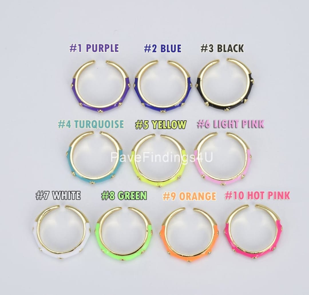 Multi-color Enamel Neon Ring, Adjustable Ring in Gold Filled, Open Ring ...