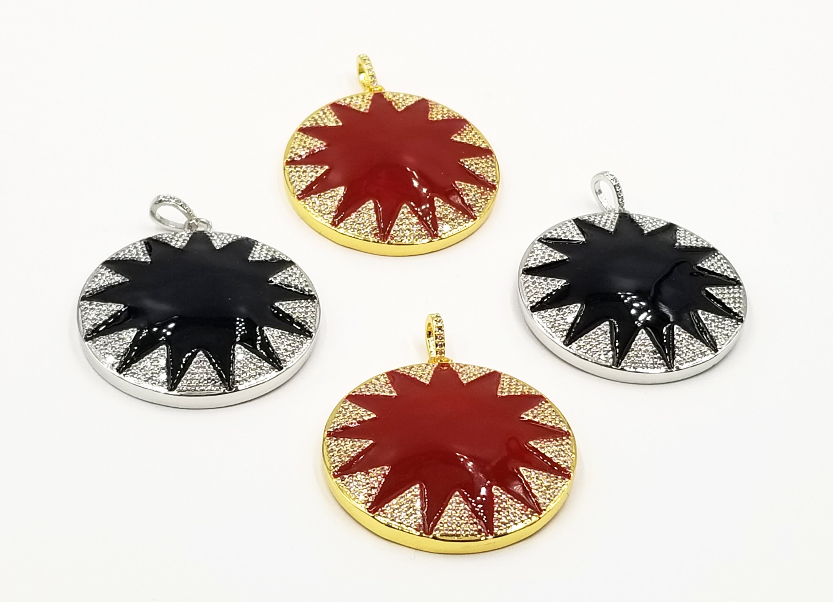 Enamel Star Add-on Charm Pendant W/ CZ Micro Pave, Bethlehem Star