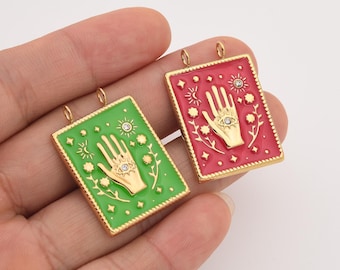 Evil Eye Hand Charm in Gold Filled, Stainless Steel Enamel Hamsa Hand Pendant for DIY Necklace Bracelet Jewelry Making, Gift for Her, SCP169