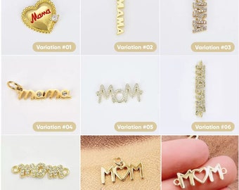 Mama Word Charm Pendant Connector, Gold Filled CZ Micro Pave Cherish Your Mom Heart Charm Collection for Necklace Jewelry Making, CP_Batch62