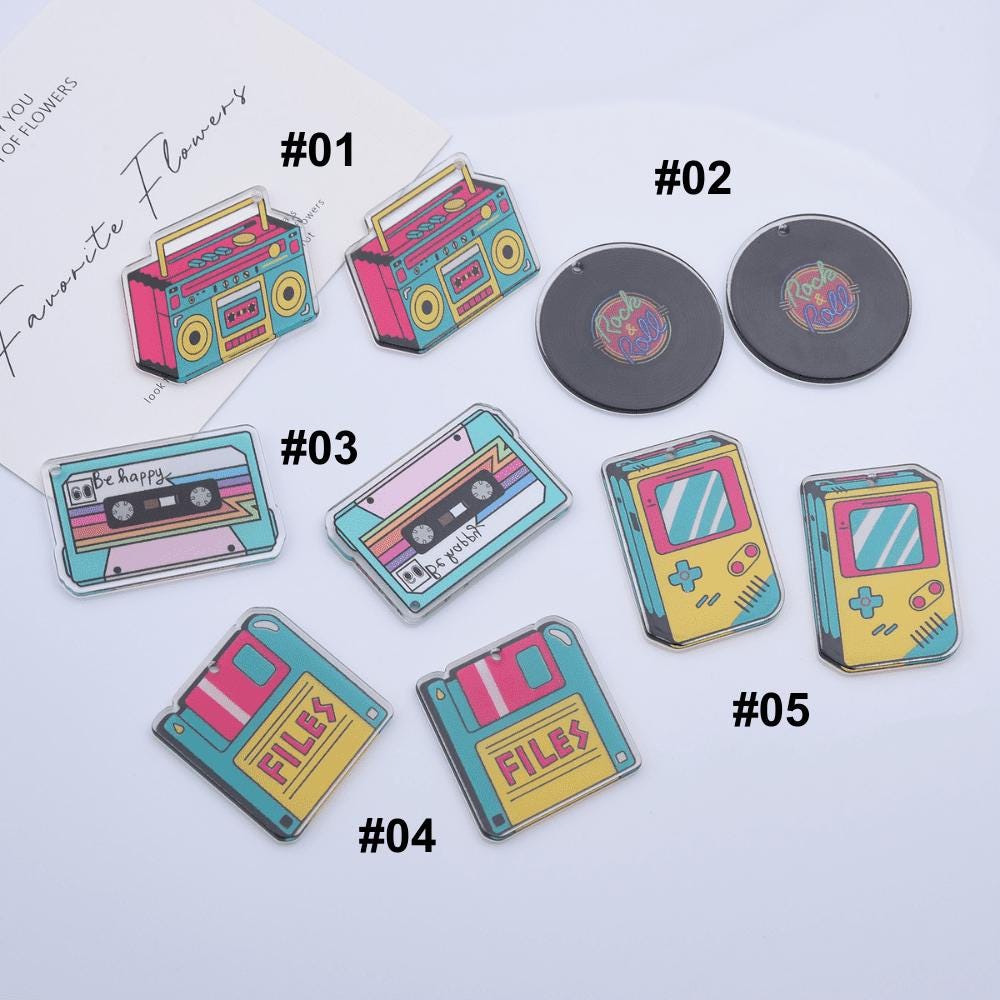 レトロテックチャームセット、80年代90年代アクリルキーホルダー