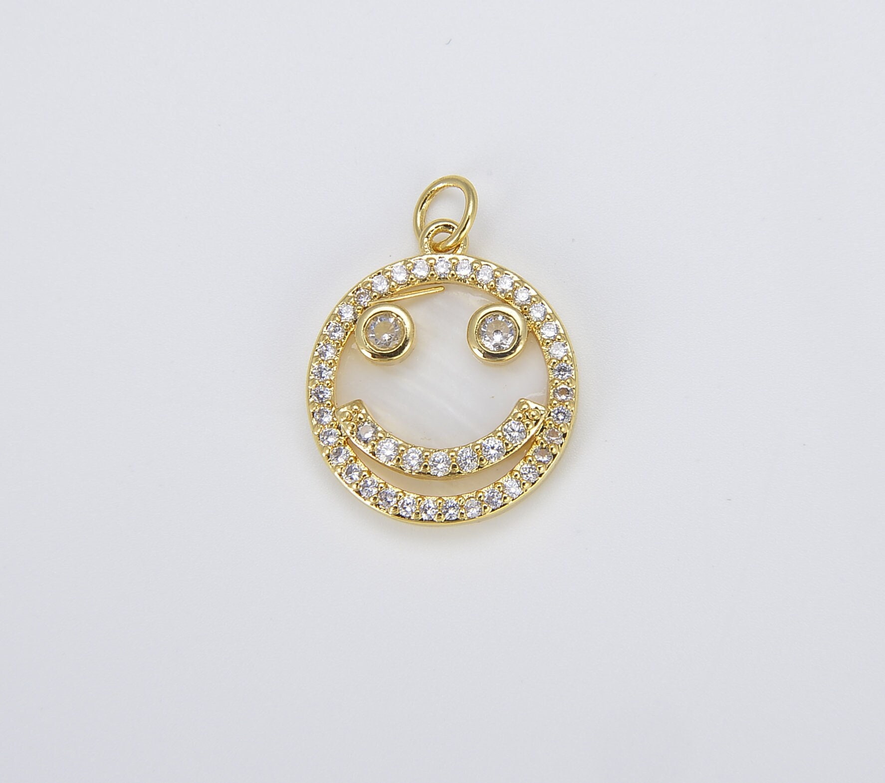 18K Gold Filled Micro Pave Charm Happy Face Smile Pendant Gold