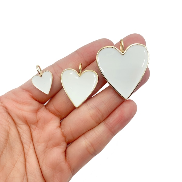 White Enamel Heart Pendant Charm, Enamel Heart Charm, Heart Pendant, Heart Necklace, Love Charm for Necklace Jewelry, Gift 15/25/33mm, CP644