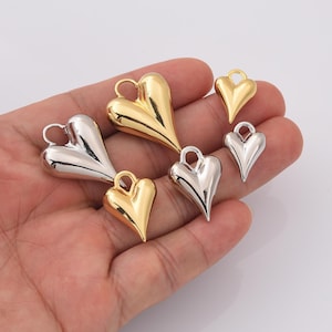 Herz Anhänger mit Herz Anhänger in Gold Filled, große bauschige Herz Anhänger für Armband Ohrring Komponenten, Herz Anhänger Schmuck machen, große geschwollene Herz Anhänger