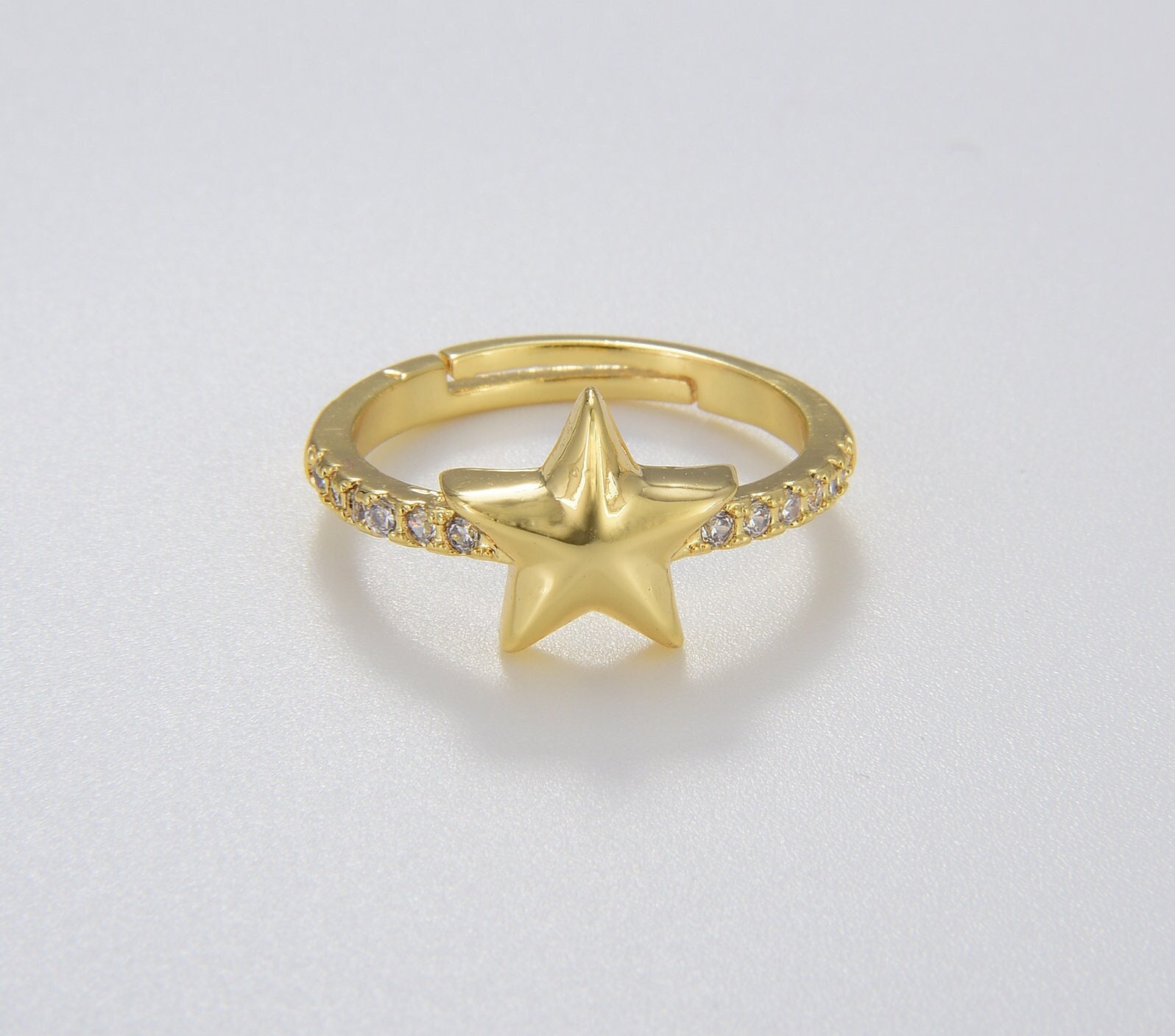 Star Ring for Her, CZ Micro Pave Stackable Open Ring, Celestial