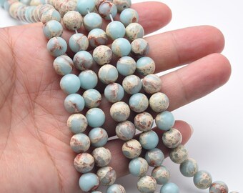 Blue Brown Imperial Jasper Beads, Natural Snake Skin Jasper Round Beads, Gemstone Beads for DIY Jewelry Making, Calming Beads Strand, GRN645