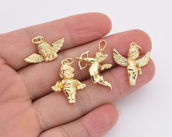 Baby Cherub Angel Charm in Gold Filled Neckace Pendant, Cute Valentine Love Add-On Charm for Bracelet Jewelry Making Supply, CP_Batch99