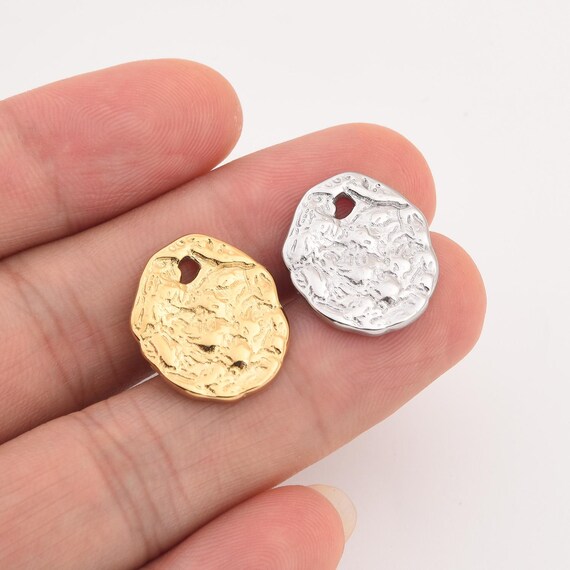 Gold Filled Textured Coin Necklace Pendant, Hammered Round Disc