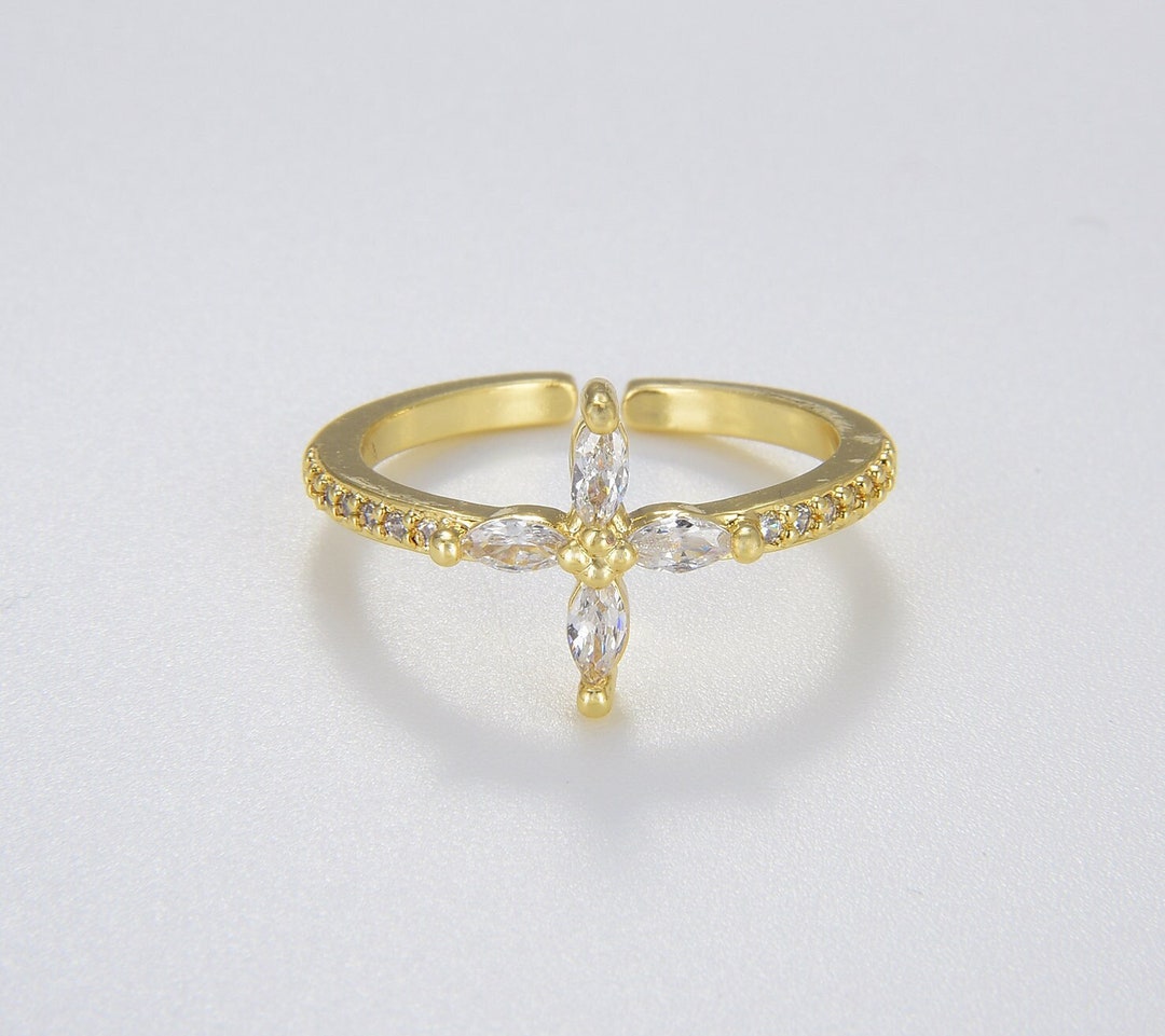Dainty Religious Cross Ring in Gold Filled, Clear CZ Micro Pave Cross ...