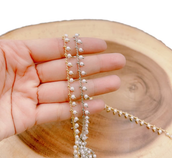 Chaîne Laiton 4mm Perles Chaîne Laiton Doré 5m Avec Perles Imitation - Chaîne Perles Collier Bijoux DIY Fabrication Artisanat