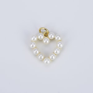 Dainty Heart Pearl Charm in Gold, Valentine Gift for Her, Heart Pendant for Necklace Bracelet Charm Component Supply, Gold Heart, CP1386