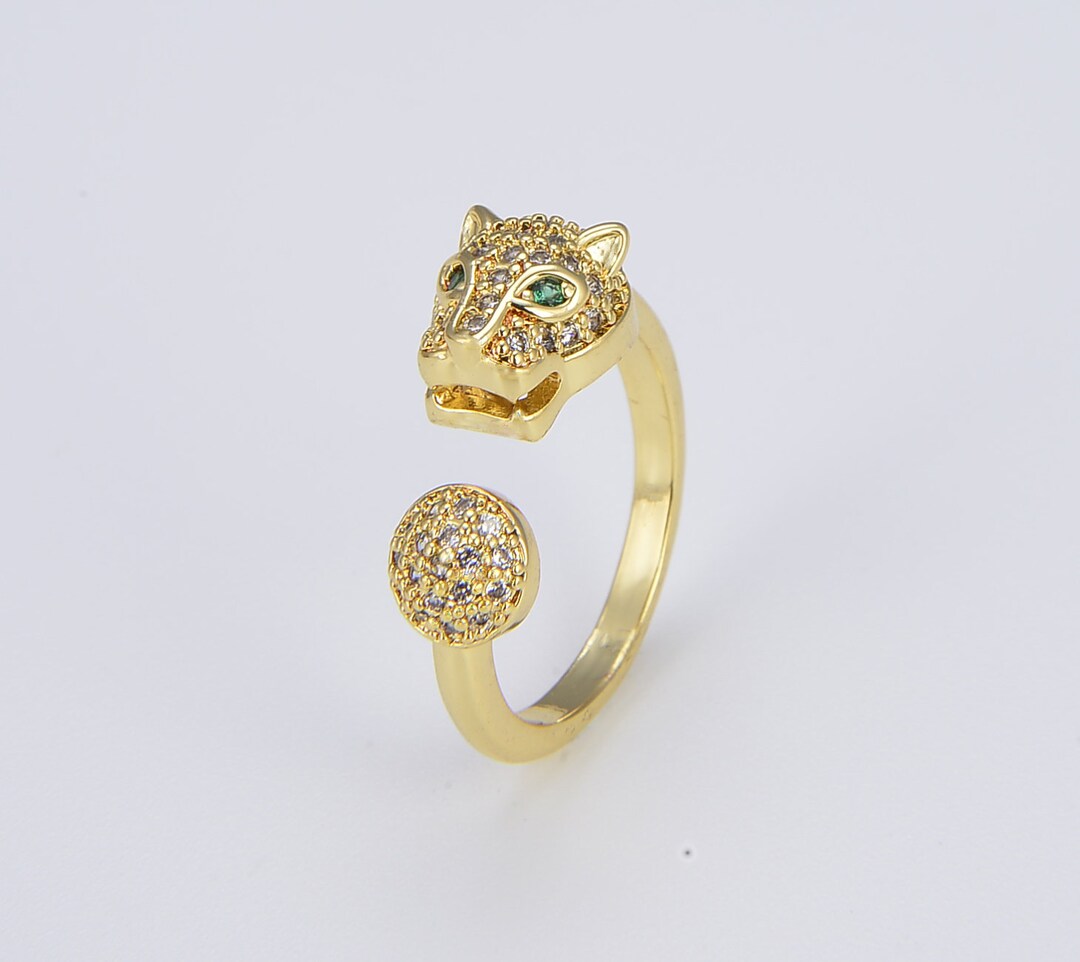 Dainty Panther Adjustable Ring in Gold Filled, CZ Micro Pave Ring for ...