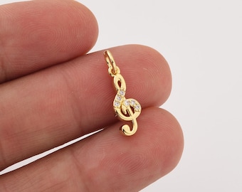 Pingente com pingente de nota musical em ouro laminado, pingente de clave de sol para colar, pulseira e joalheria faça você mesmo, presente para músicos e amantes da música, CP2289