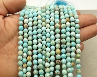 Cuentas redondas facetadas de turquesa, 15.5", hebra completa, cuentas de turquesa natural para hacer joyas, abalorio para pulseras y collares, TUQ029