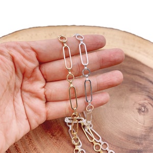 Gold Rolo Cable Paperclip Chain by Foot, Papper Link Cable Elongate Chain by Foot, Wholesale bulk Roll Chain Jewelry Making, 20x6mm, CH231