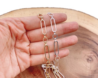 Gold Filled Rolo Cable Paperclip Chain by Foot, Papper Link Cable Elongate Chain by Foot, Wholesale bulk Roll Chain Jewelry Making, CH231