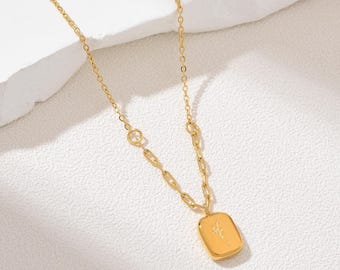 Collana Ciondolo Barra Rettangolare Oro Doppio Strato – Gioiello Donna Moda