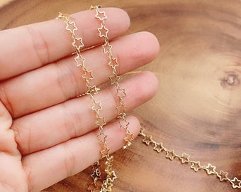 Star Chain for Jewelry Making, 14K Gold Rosary Chain Findings for Bracelet Necklace , Stars Body Chains Crafts Accessories Wholesale, CH157