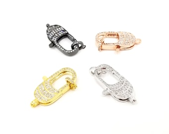 Chiusura a moschettone con pavé - Chiusura a moschettone con micro pavé di zirconi cubici, Chiusura con rinforzo in zirconi cubici, Chiusura a cauzione con pavé, Chiusura con pendente grande con pavé, Chiusura con pavé, 29 x 12 mm, CL204