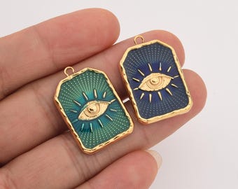 Evil Eye Charm in Gold Filled, Stainless Steel Enamel Protection Charm Pendant for DIY Jewelry Making, Boho Charm Gift for Her, SCP158