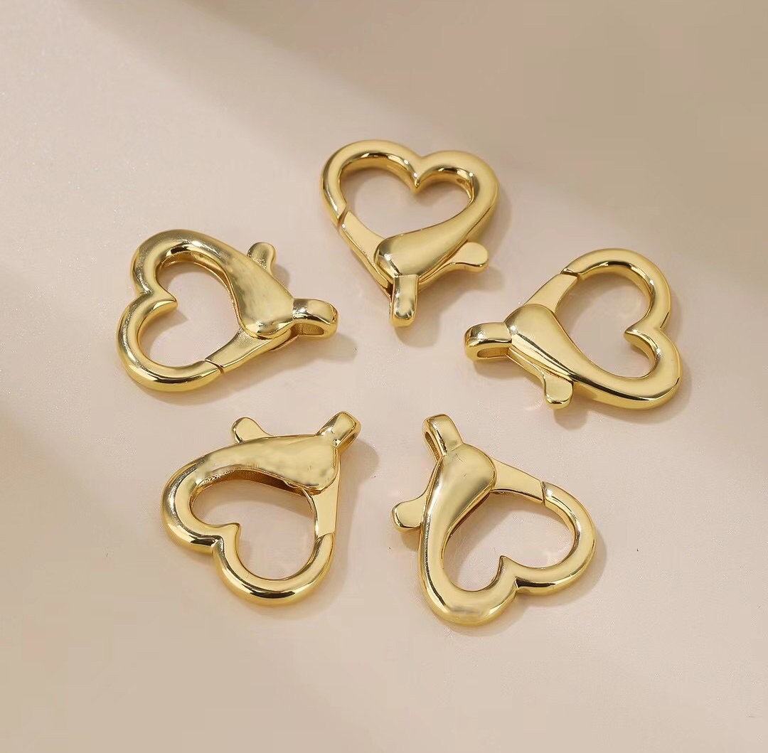 Heart Shaped Lobster Claw Clasp, Gold Love Heart Lobster Clasp