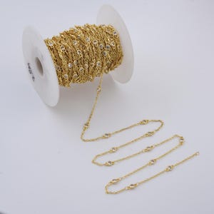 Cadena redonda con micropavé de circonitas cúbicas, chapada en oro, cadena al por mayor por pie, ideal para hacer collares de lazo y bisutería DIY, CH002