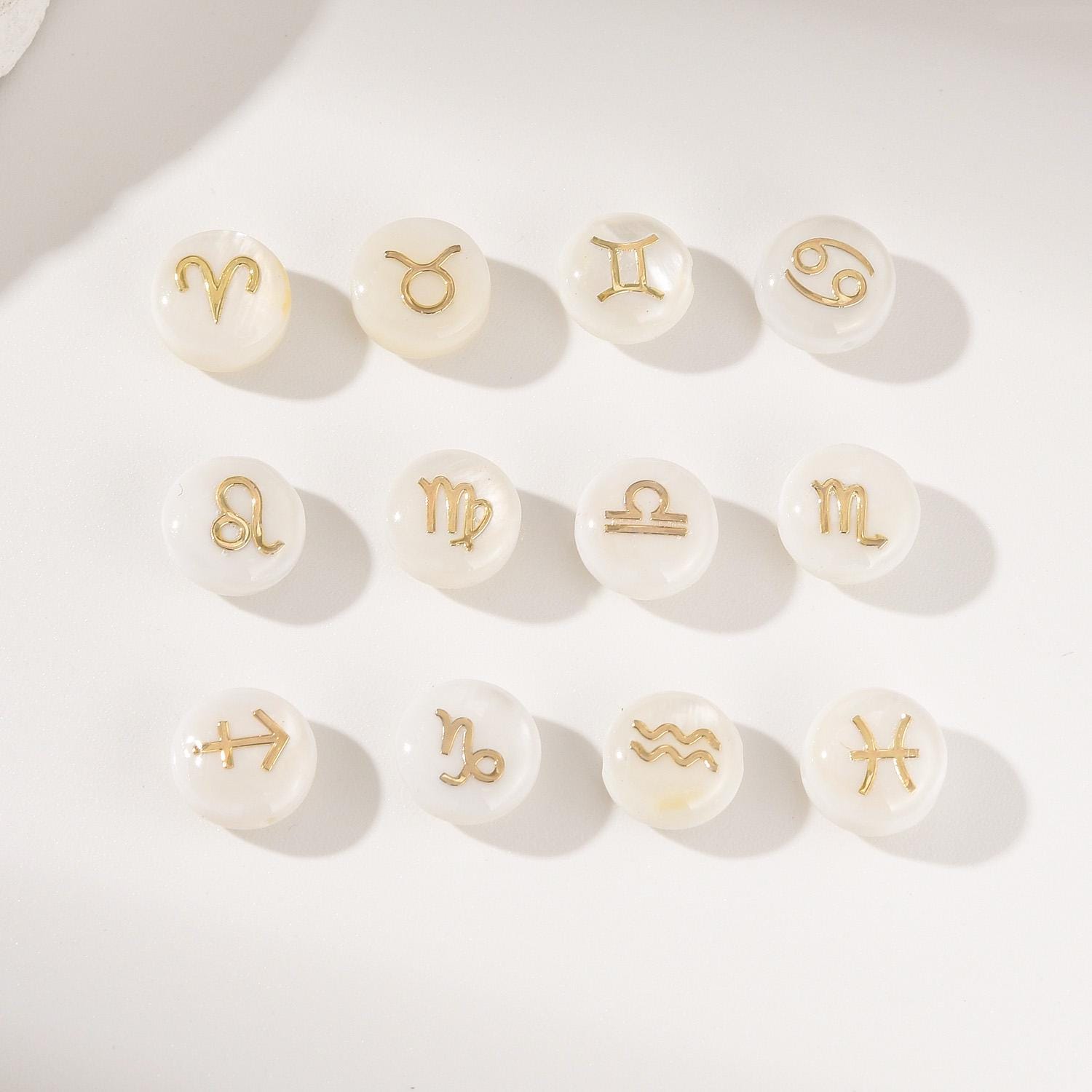 Zodiac Sign Charms on Mother of Pearl Beads in Gold Filled