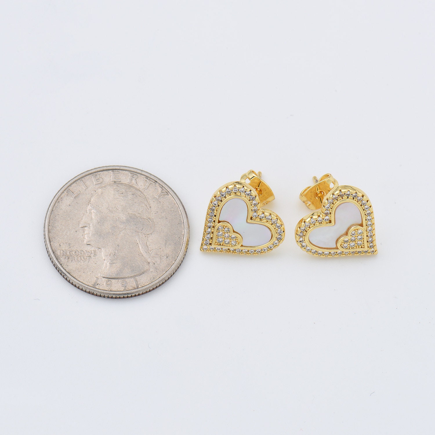 TATIANA☆Bold Heart Pearl One-Touch Earring 1 Pair Opal Pearl Heart Stud Earrings, Gold Filled Heart