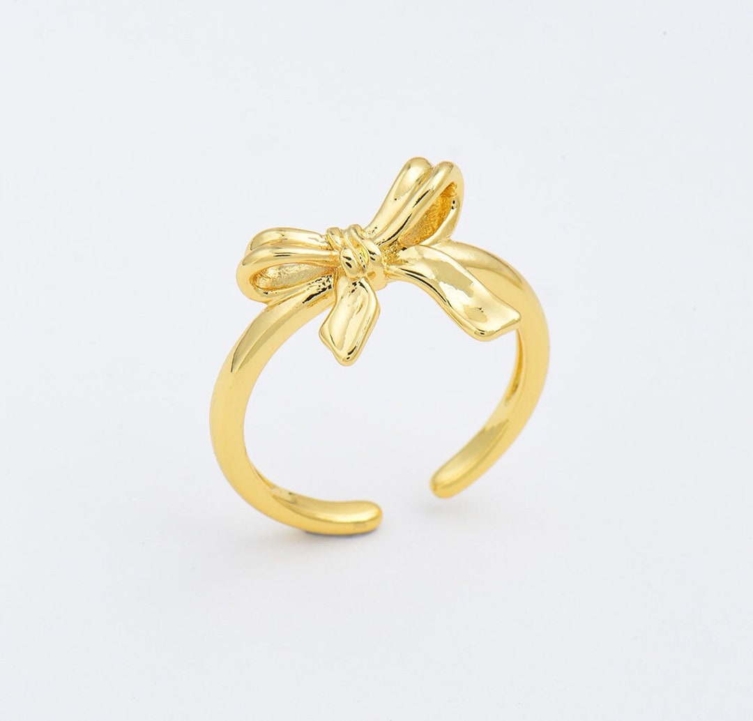 Gold Filled Ribbon Bow Ring, Delicate Ribbon Open Ring Gift for Her ...