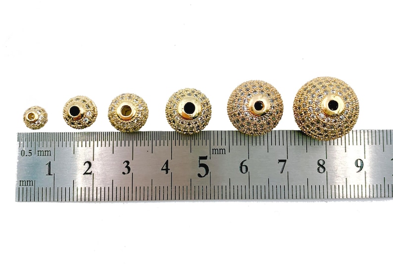 Round Ball Beads 22K Gold Filled CZ Micro Pave Round Ball Beads Shamballa Ball Beads Cubic Zirconia CZ Pave Beads up-to 14mm BD051 image 7