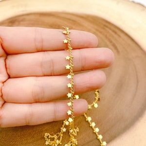 Gold Star Chain by Yard, Gold Curb Link Chain by Foot, Unfinished Chain, Wholesale Bulk Roll Chain for Jewelry Making, Body Chain 3mm, CH189