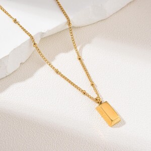 Rechteck Bar Anhänger Halskette in Gold Filled, Zierliche Kette Edelstahl Schmuck, Elegantes Geschenk für Frauen, Layering Halskette, SNL016