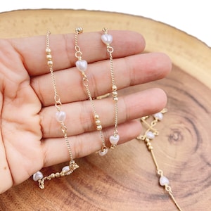 Heart Pearl Chain by Yard, Gold Curb Chain by Foot, Mother of Pearl Chain Necklace Wholesale Bulk Roll Chain for Jewelry Making, Gift CH288