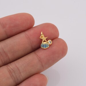 Ciondolo aggiuntivo a forma di stella marina e conchiglia per bracciale, ciondolo per collana a forma di spiaggia oceanica con zirconi cubici e smalto blu, creazione di gioielli fai da te estivi, CP2231