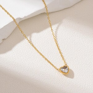 Heart Pendant Necklace with CZ Micro Pave Gold Filled, Dainty Chain Stainless Steel Jewelry, Romantic Gift for Her Sparkle Jewelry, SNL013