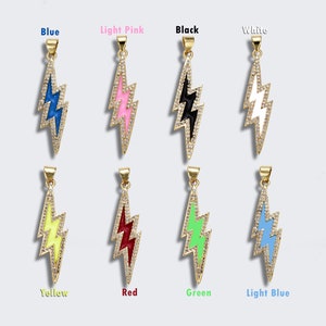 Enamel Lightning Bolt Charm CZ Micro Pave, Lightning Bolt Charm Pendant, Lightning Bolt Pendant, Bolt Charm, Cubic Zirconia, 37x10mm, CP913